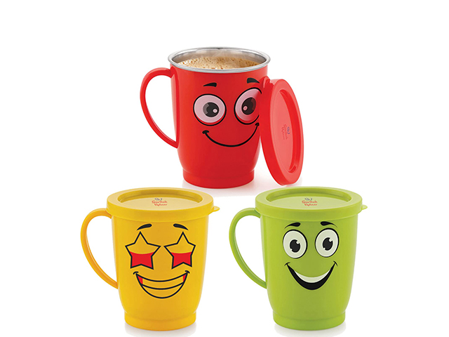 Sarthak Uphaar 250 ML Inner Steel Plastic Cups for Coffee/Tea 3Pcs Set