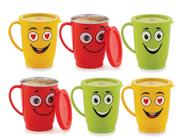 SARTHAK UPHAAR 250 ML INNER STEEL PLASTIC CUPS FOR COFFEE/TEA 6 PCS SET